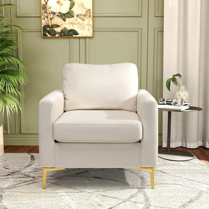 Fauteuil d'appoint club en velours gris/beige – À l'unité ou en lot de 2