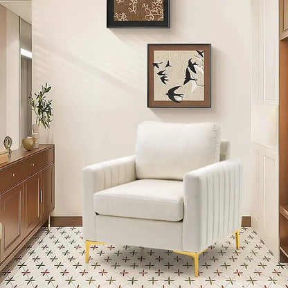 Fauteuil d'appoint club en velours gris/beige – À l'unité ou en lot de 2