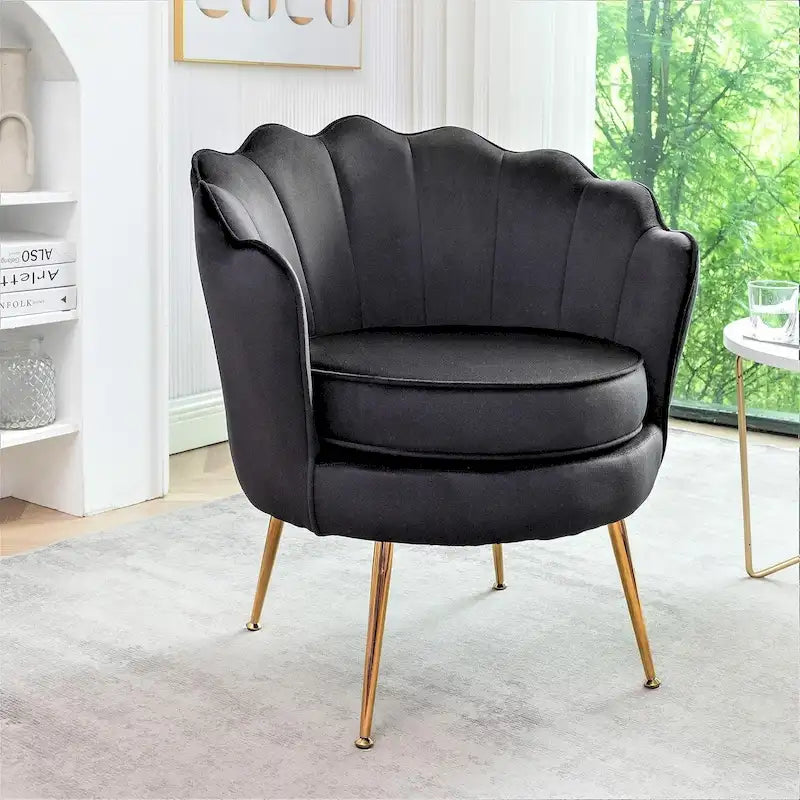 Fauteuil Velvet Barrel avec pieds en métal doré – Noir / Bleu marine / Jaune moutarde / Rose / Ivoire / Bleu verdâtre, un place