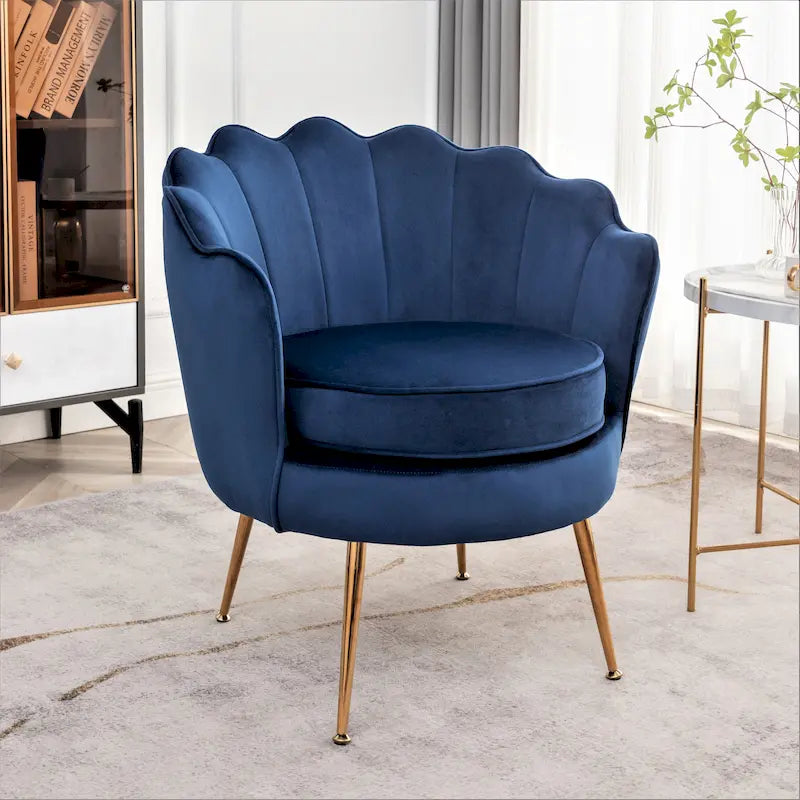Fauteuil Velvet Barrel avec pieds en métal doré – Noir / Bleu marine / Jaune moutarde / Rose / Ivoire / Bleu verdâtre, un place