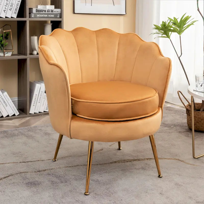 Fauteuil Velvet Barrel avec pieds en métal doré – Noir / Bleu marine / Jaune moutarde / Rose / Ivoire / Bleu verdâtre, un place