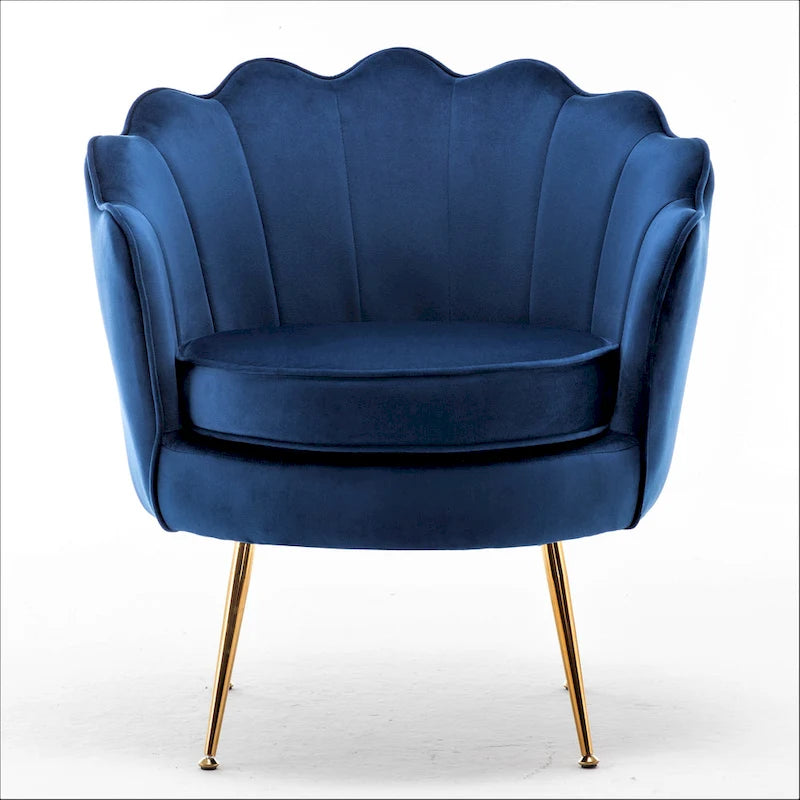 Fauteuil Velvet Barrel avec pieds en métal doré – Noir / Bleu marine / Jaune moutarde / Rose / Ivoire / Bleu verdâtre, un place