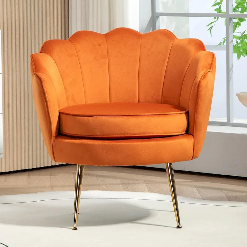 Fauteuil Velvet Barrel avec pieds en métal doré – Noir / Bleu marine / Jaune moutarde / Rose / Ivoire / Bleu verdâtre, un place