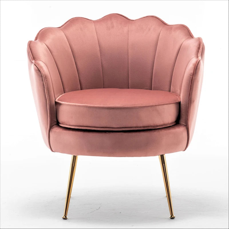 Fauteuil Velvet Barrel avec pieds en métal doré – Noir / Bleu marine / Jaune moutarde / Rose / Ivoire / Bleu verdâtre, un place