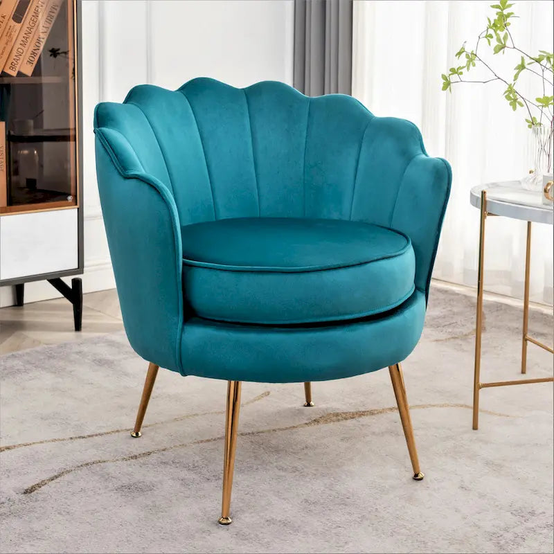 Fauteuil Velvet Barrel avec pieds en métal doré – Noir / Bleu marine / Jaune moutarde / Rose / Ivoire / Bleu verdâtre, un place