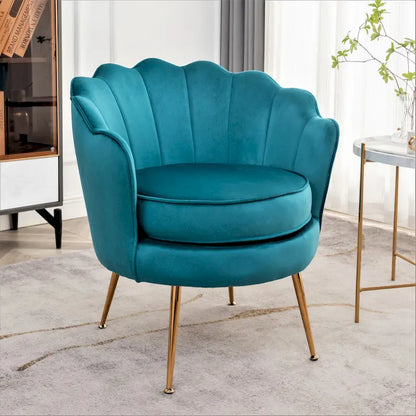 Fauteuil Velvet Barrel avec pieds en métal doré – Noir / Bleu marine / Jaune moutarde / Rose / Ivoire / Bleu verdâtre, un place