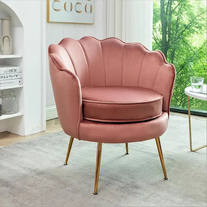 Fauteuil Velvet Barrel avec pieds en métal doré – Noir / Bleu marine / Jaune moutarde / Rose / Ivoire / Bleu verdâtre, un place