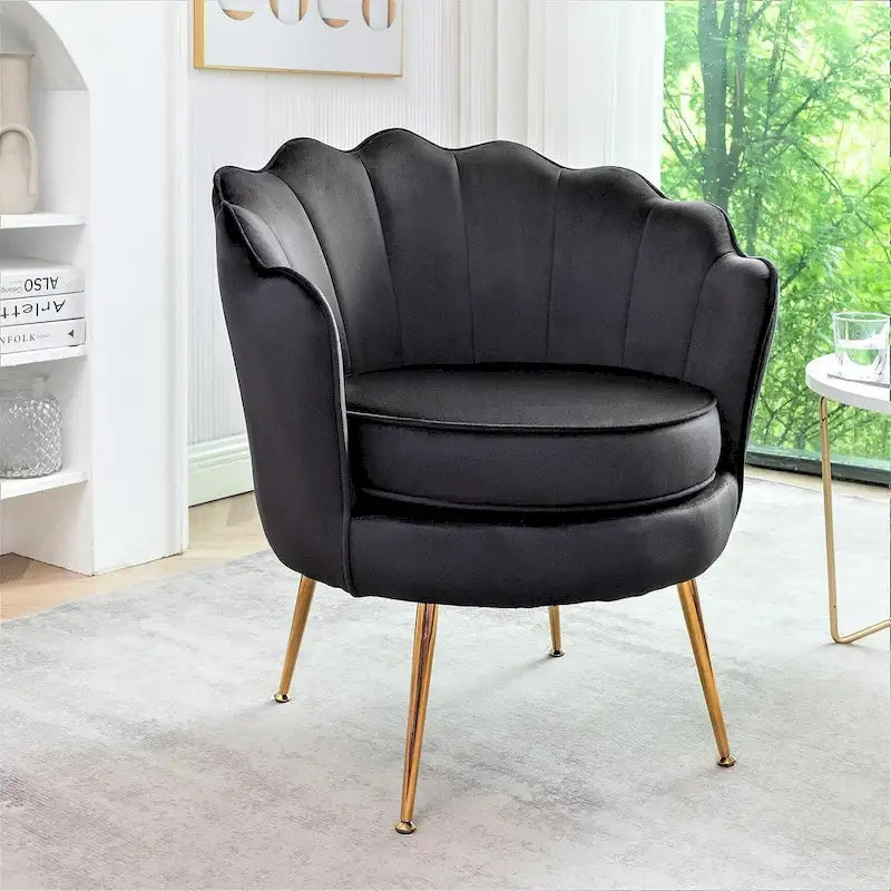 Fauteuil Velvet Barrel avec pieds en métal doré – Noir / Bleu marine / Jaune moutarde / Rose / Ivoire / Bleu verdâtre, un place