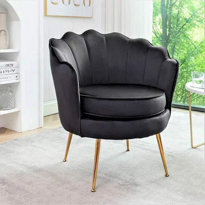 Fauteuil Velvet Barrel avec pieds en métal doré – Noir / Bleu marine / Jaune moutarde / Rose / Ivoire / Bleu verdâtre, un place