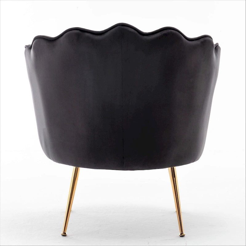 Fauteuil Velvet Barrel avec pieds en métal doré – Noir / Bleu marine / Jaune moutarde / Rose / Ivoire / Bleu verdâtre, un place
