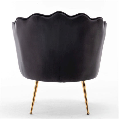 Fauteuil Velvet Barrel avec pieds en métal doré – Noir / Bleu marine / Jaune moutarde / Rose / Ivoire / Bleu verdâtre, un place
