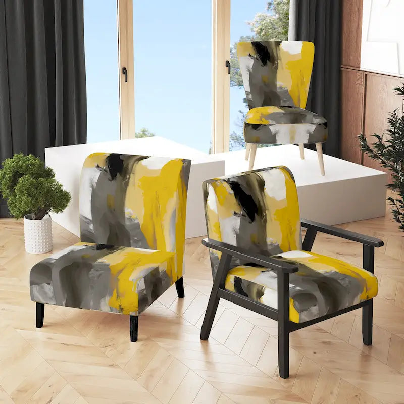  Mustard Yellow And Vivid Gray II Upholstered Abstract Accent Chair and Modern & Contemporary Arm Chair