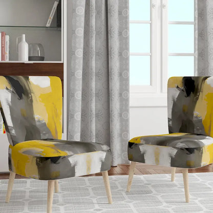 Fauteuil d'appoint motif abstrait blanc et or – Style moderne, une place
