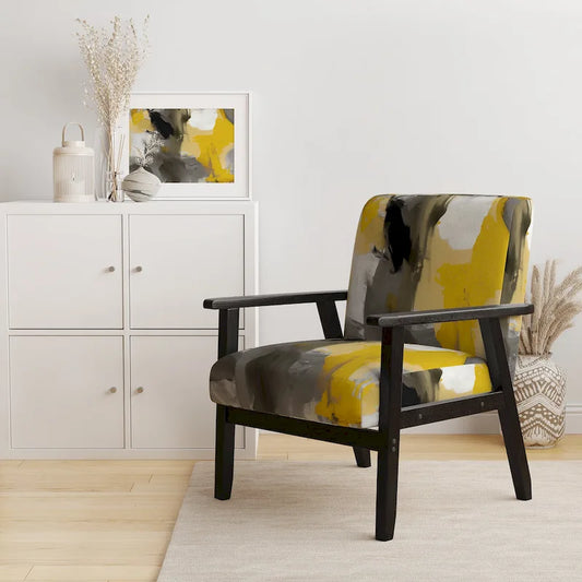 Fauteuil d'appoint motif abstrait blanc et or – Style moderne, une place