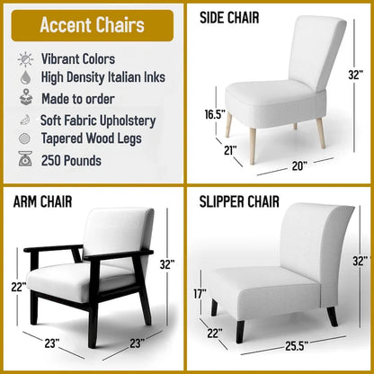 Fauteuil d'appoint motif abstrait blanc et or – Style moderne, une place