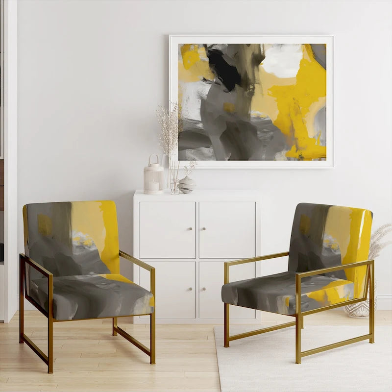 Fauteuil d'appoint motif abstrait blanc et or – Style moderne, une place