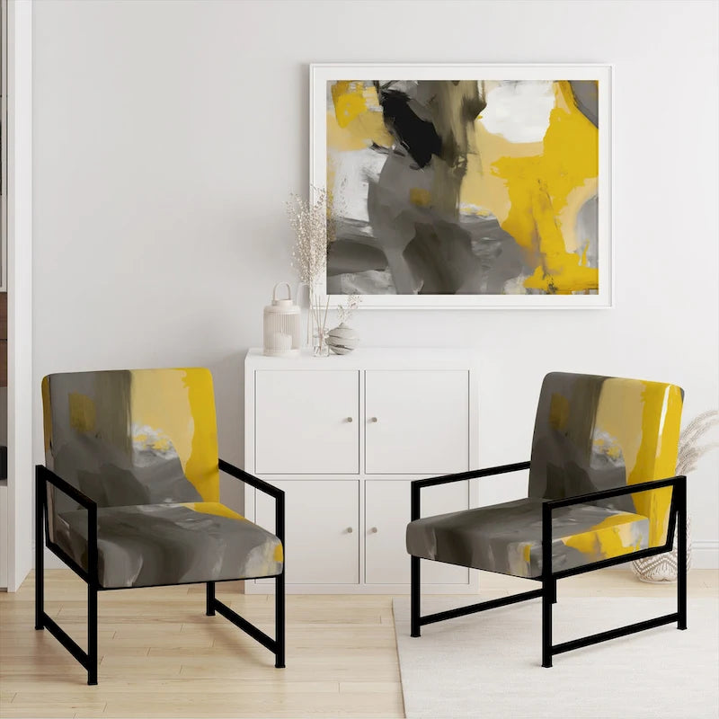 Fauteuil d'appoint motif abstrait blanc et or – Style moderne, une place