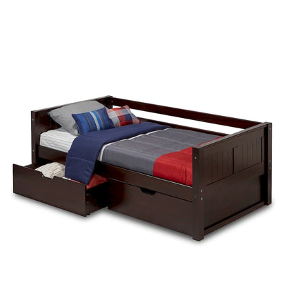 Lit de repos simple avec tiroirs, tête de lit à panneaux, 1 personne