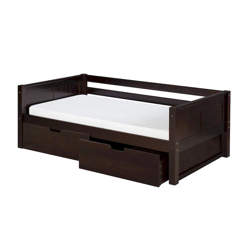 Lit de repos simple avec tiroirs, tête de lit à panneaux, 1 personne