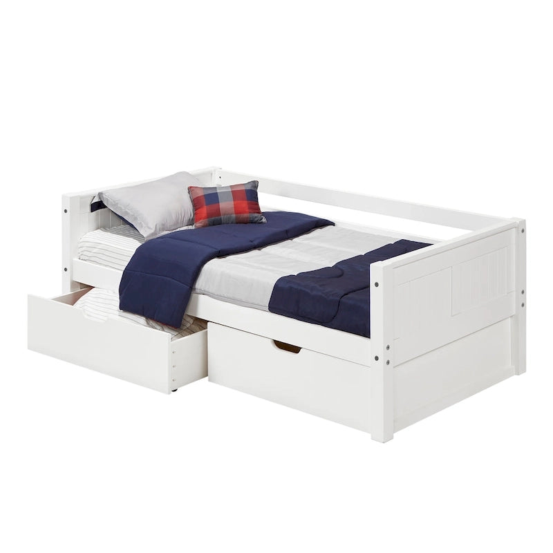 Lit de repos simple avec tiroirs, tête de lit à panneaux, 1 personne