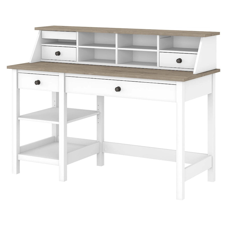 Bureau d'ordinateur de ferme avec étagères et organisateur de bureau – Gris shiplap / Noir vintage, 1 place