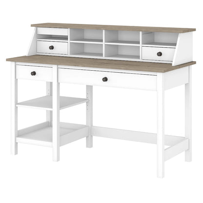 Bureau d'ordinateur de ferme avec étagères et organisateur de bureau – Gris shiplap / Noir vintage, 1 place