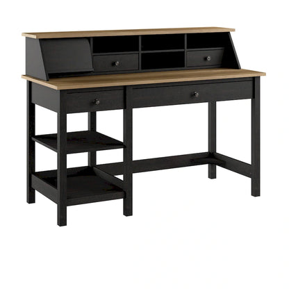 Bureau d'ordinateur de ferme avec étagères et organisateur de bureau – Gris shiplap / Noir vintage, 1 place