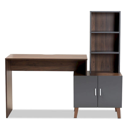 Bureau de rangement bicolore gris et noyer avec étagères – 1 place