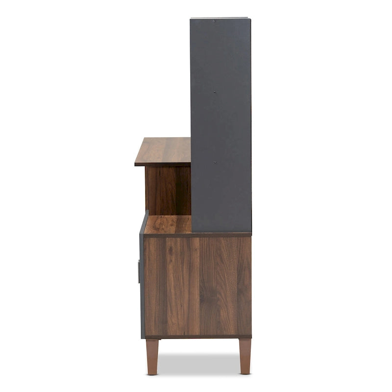 Bureau de rangement bicolore gris et noyer avec étagères – 1 place