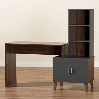 Bureau de rangement bicolore gris et noyer avec étagères – 1 place