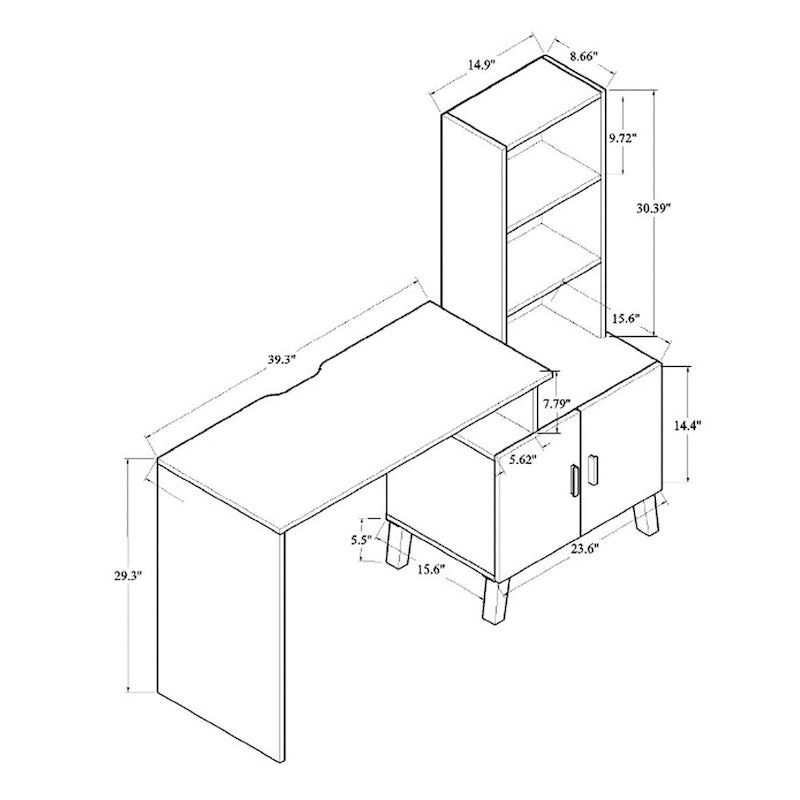 Bureau de rangement bicolore gris et noyer avec étagères – 1 place