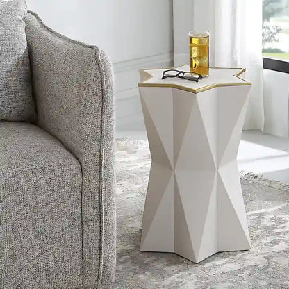 Table d'appoint en forme d'étoile avec revêtement en similicuir grainé et bordure dorée – Blanc/Or, pour 1 personne