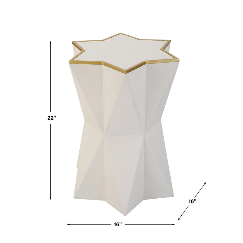 Table d'appoint en forme d'étoile avec revêtement en similicuir grainé et bordure dorée – Blanc/Or, pour 1 personne