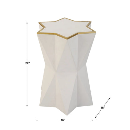 Table d'appoint en forme d'étoile avec revêtement en similicuir grainé et bordure dorée – Blanc/Or, pour 1 personne