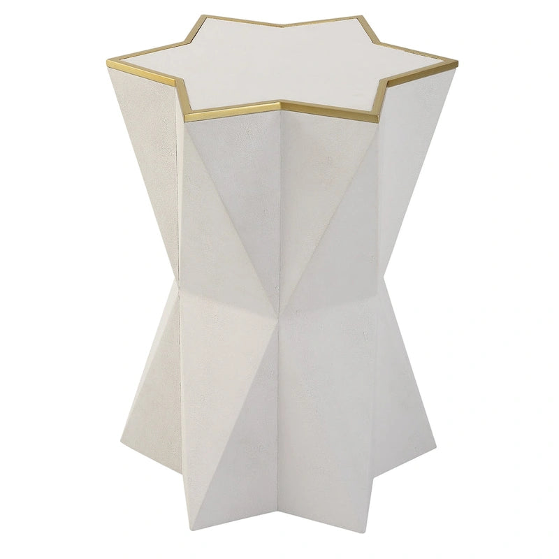 Table d'appoint en forme d'étoile avec revêtement en similicuir grainé et bordure dorée – Blanc/Or, pour 1 personne