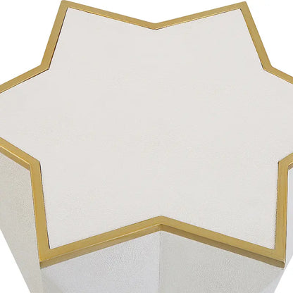 Table d'appoint en forme d'étoile avec revêtement en similicuir grainé et bordure dorée – Blanc/Or, pour 1 personne