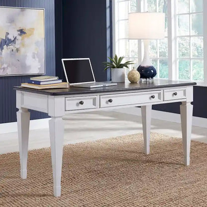 Bureau avec tiroirs, blanc brossé et anthracite – Blanc antique, 1 place