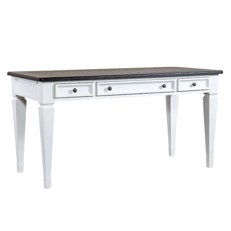 Bureau avec tiroirs, blanc brossé et anthracite – Blanc antique, 1 place