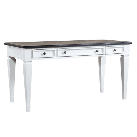 Bureau avec tiroirs, blanc brossé et anthracite – Blanc antique, 1 place