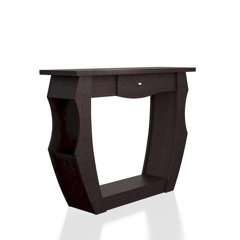 Table console contemporaine à 1 tiroir Noyer, peut accueillir jusqu'à 2 personnes