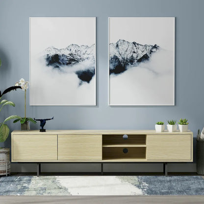 Meuble TV bas Mid-Century Modern – Chêne blanc / Blanc / Taupe / Noir / Gris / Jade / Noyer | Montage par 1 à 2 personnes