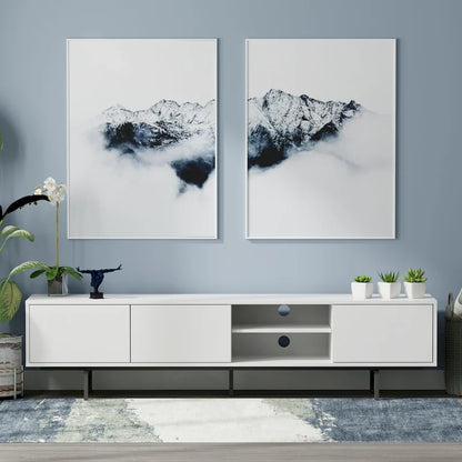 Meuble TV bas Mid-Century Modern – Chêne blanc / Blanc / Taupe / Noir / Gris / Jade / Noyer | Montage par 1 à 2 personnes
