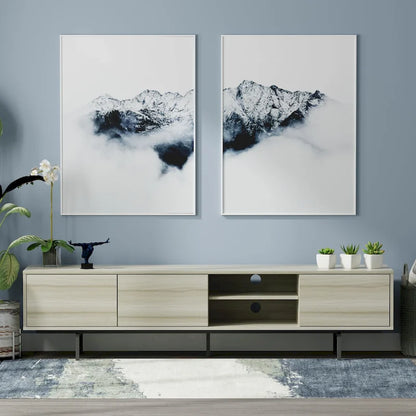 Meuble TV bas Mid-Century Modern – Chêne blanc / Blanc / Taupe / Noir / Gris / Jade / Noyer | Montage par 1 à 2 personnes