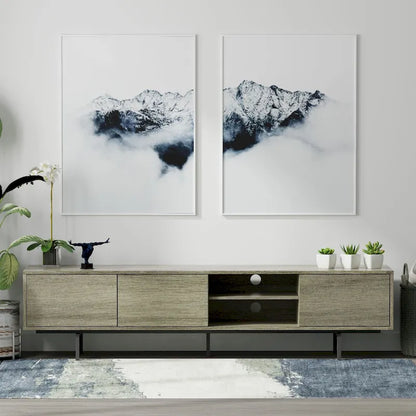 Meuble TV bas Mid-Century Modern – Chêne blanc / Blanc / Taupe / Noir / Gris / Jade / Noyer | Montage par 1 à 2 personnes