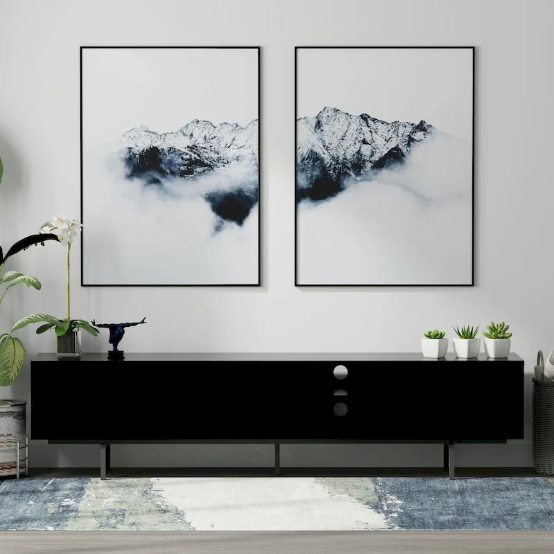 Meuble TV bas Mid-Century Modern – Chêne blanc / Blanc / Taupe / Noir / Gris / Jade / Noyer | Montage par 1 à 2 personnes