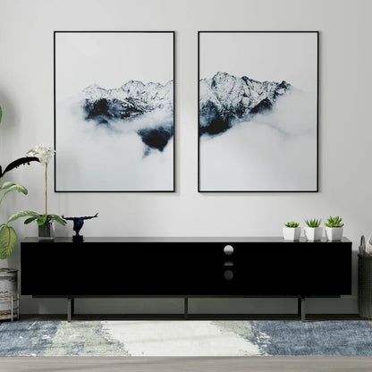 Meuble TV bas Mid-Century Modern – Chêne blanc / Blanc / Taupe / Noir / Gris / Jade / Noyer | Montage par 1 à 2 personnes