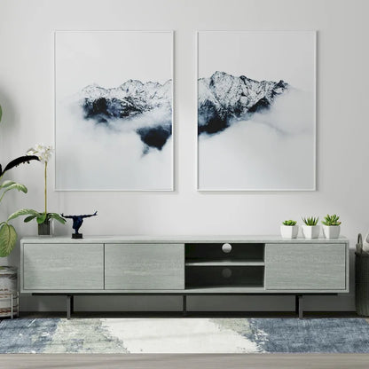 Meuble TV bas Mid-Century Modern – Chêne blanc / Blanc / Taupe / Noir / Gris / Jade / Noyer | Montage par 1 à 2 personnes