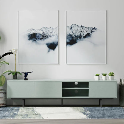 Meuble TV bas Mid-Century Modern – Chêne blanc / Blanc / Taupe / Noir / Gris / Jade / Noyer | Montage par 1 à 2 personnes