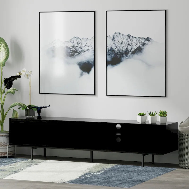 Meuble TV bas Mid-Century Modern – Chêne blanc / Blanc / Taupe / Noir / Gris / Jade / Noyer | Montage par 1 à 2 personnes