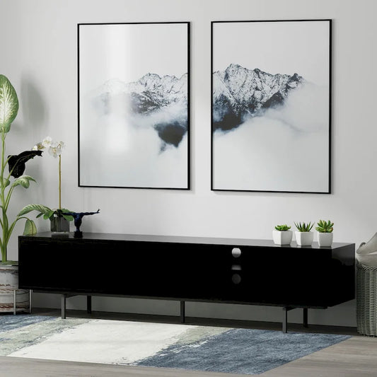 Meuble TV bas Mid-Century Modern – Chêne blanc / Blanc / Taupe / Noir / Gris / Jade / Noyer | Montage par 1 à 2 personnes